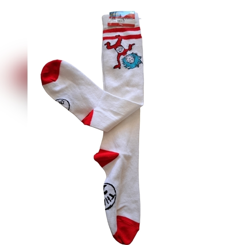 SPIRIT HALLOWEEN DR. SEUSS Thing 1 2 knee high socks 6-10 cartoon graphics Fun